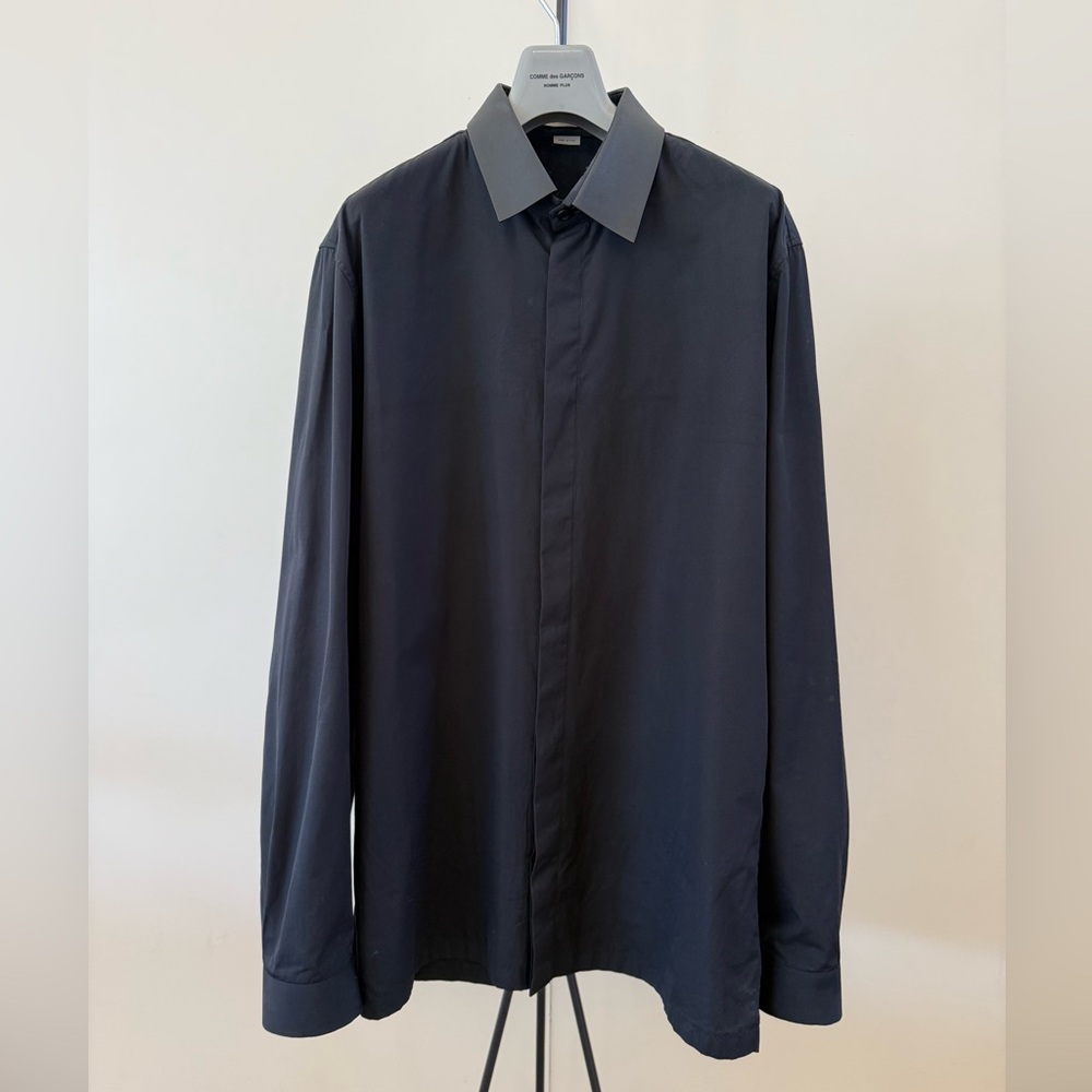 Men’s Balenciaga Black Dress Shirt with Leather Collar.  Size 43 (L-XL)